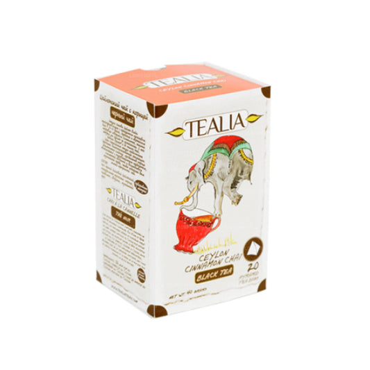 Tealia Ceylon Cinnamon Chai, bolsitas de té en forma de pirámide (40 g)