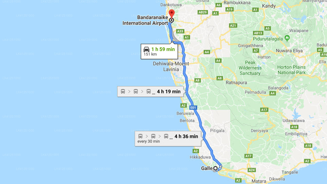 Traslado privado desde la ciudad de Galle al aeropuerto de Colombo (CMB)