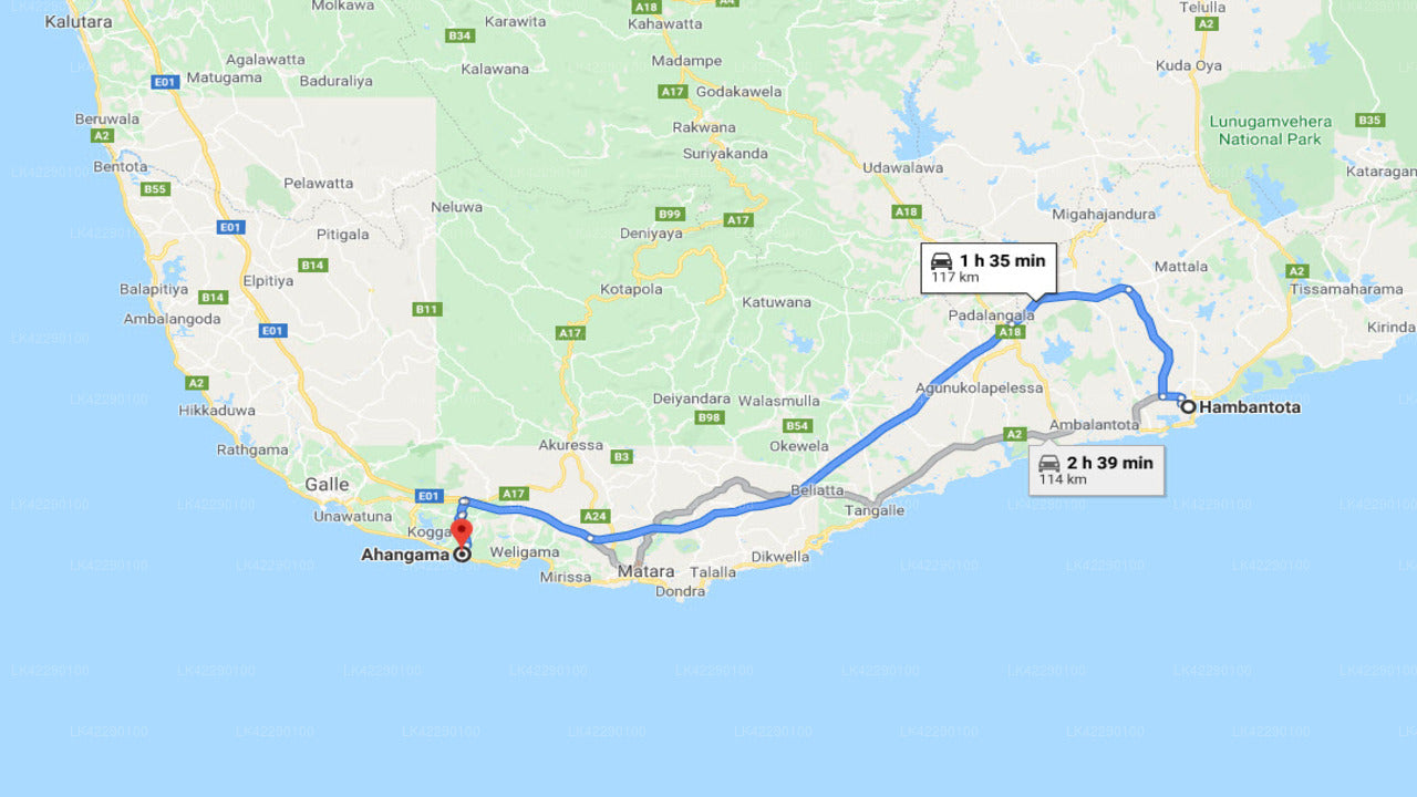 Traslado privado de la ciudad de Hambantota a la ciudad de Ahangama