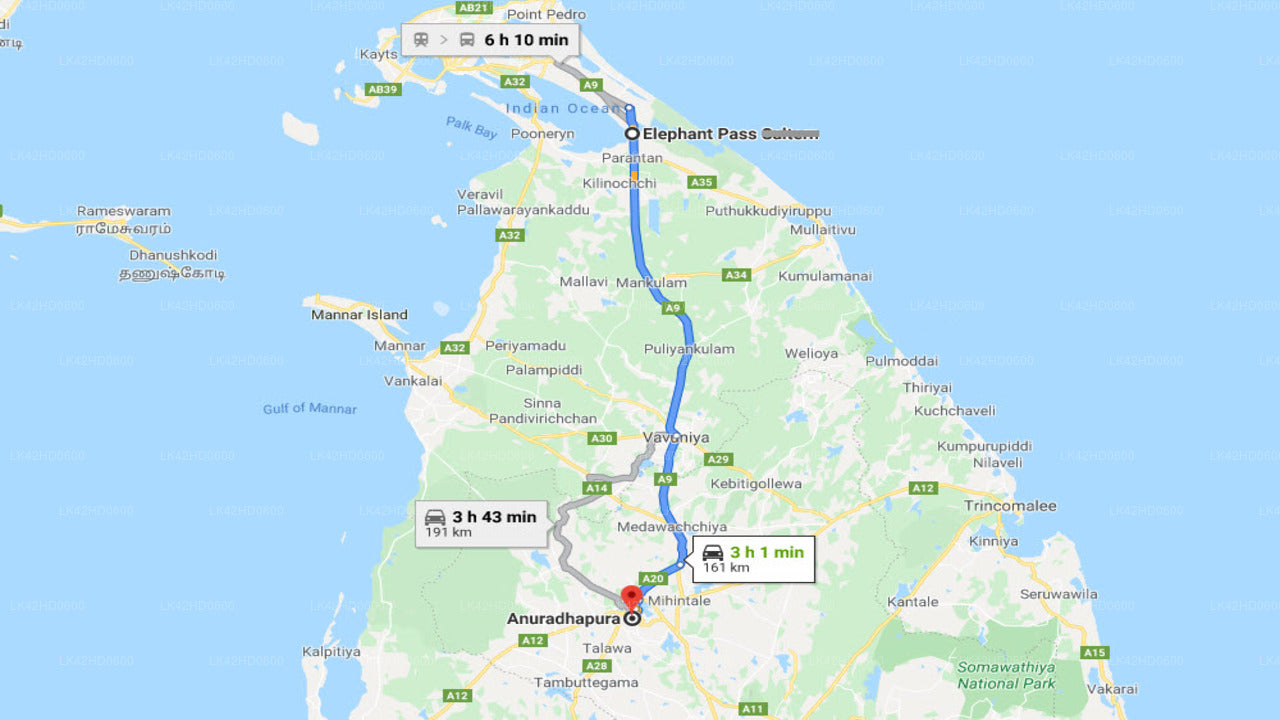 Traslado privado de Elephant Pass City a Anuradhapura City