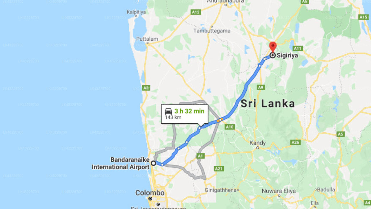 Transfer between Colombo Airport (CMB) and Flower Garden Eco Village, Sigiriya
