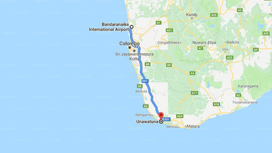 Transfer between Colombo Airport (CMB) and Hotel J, Unawatuna