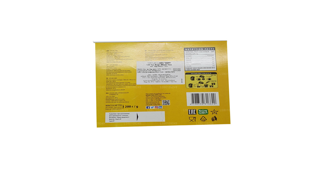 Hyson Ceylon Label BOPF (200 g) 100 bolsitas de té